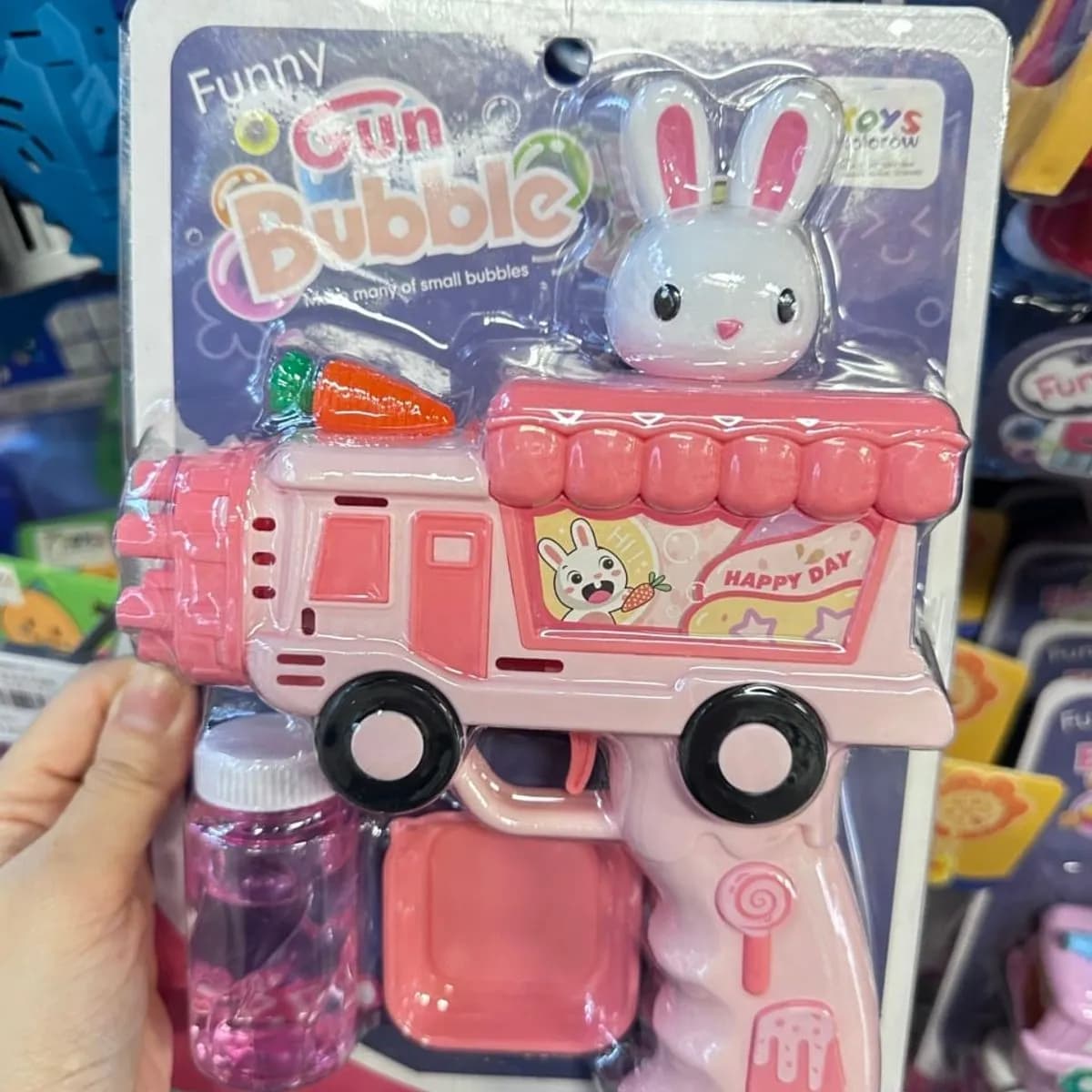 Pistolet na bańki Funny Gun Bubble Różowy Samochodzik Królik