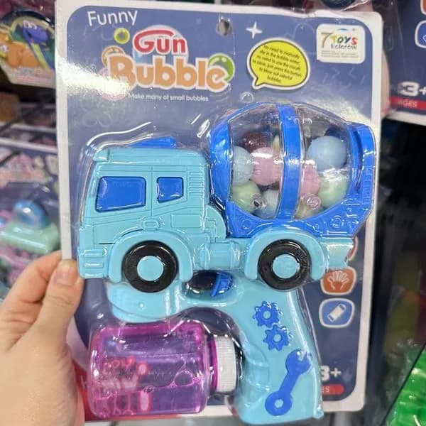 Pistolet na bańki Funny Gun Bubble betoniarka automatyczny, błękitny