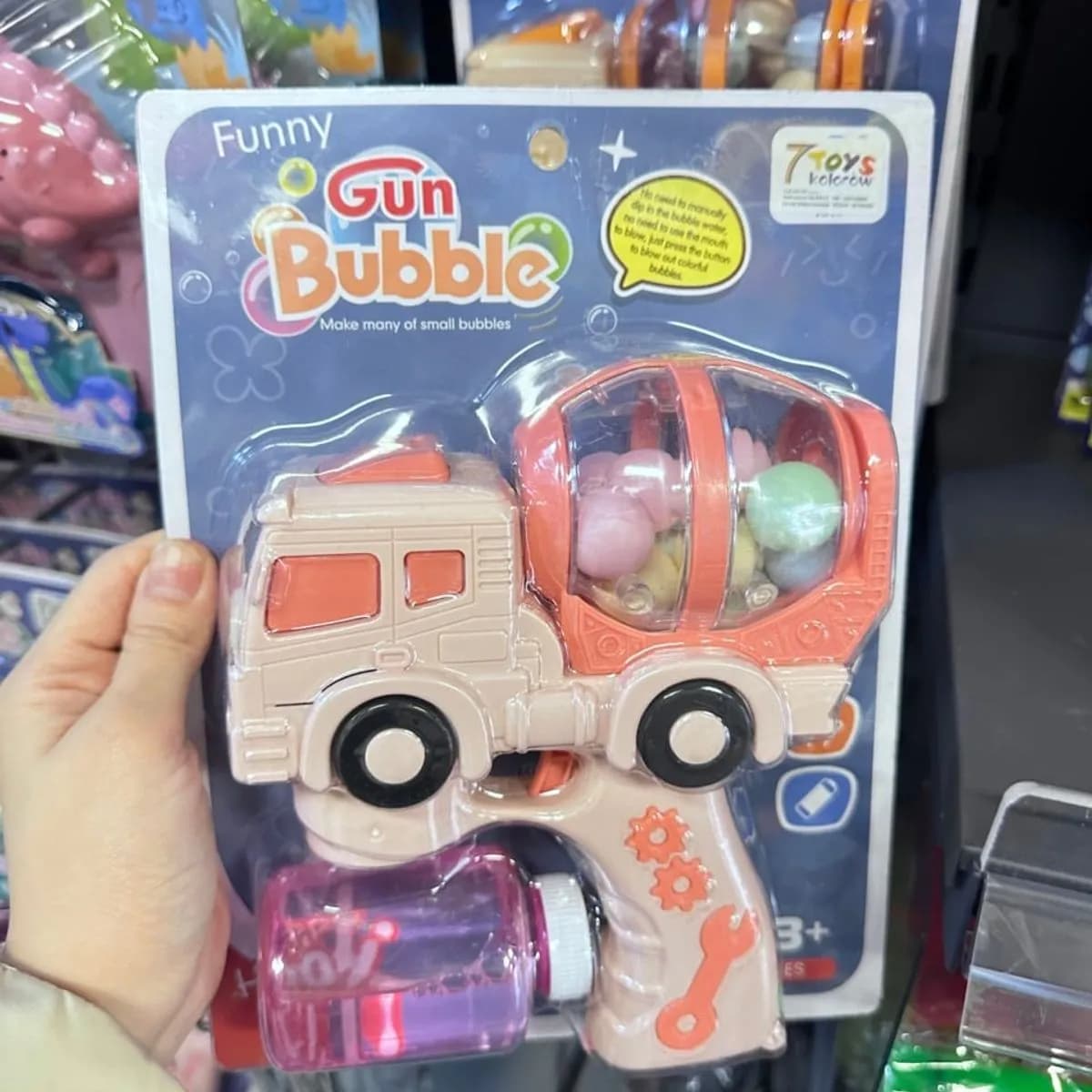 Pistolet na bańki Funny Gun Bubble betoniarka automatyczny, błękitny