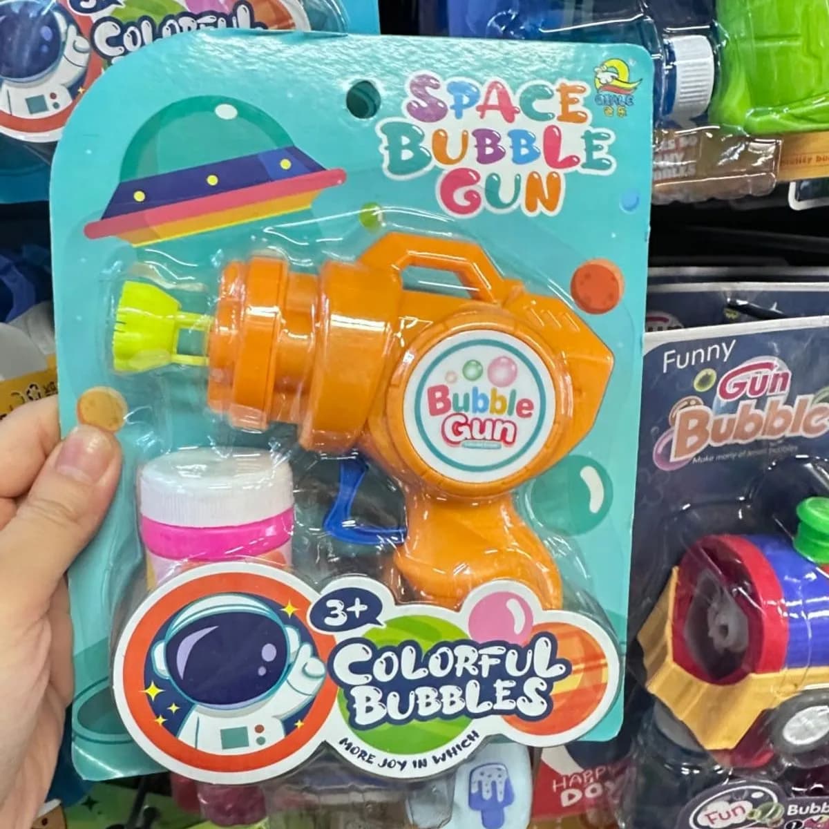 Pistolet na bańki Space Bubble Gun z płynem, czerwony, SEALE