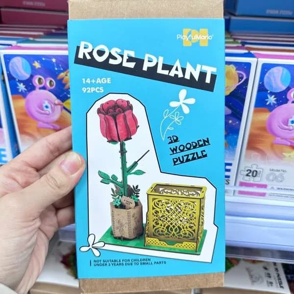Drewniana układanka 3D Rose Plant 92 elementy - model z pojemnikiem