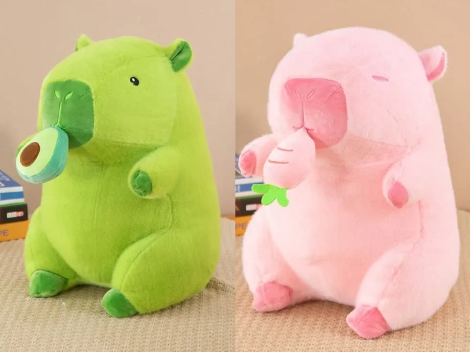 Maskotka Kapibara 20cm - Zielona z Awokado / Różowa z Marchewką