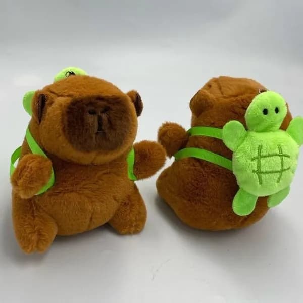 Brelok pluszowy miś z żółwiem plecakiem, brązowy, 24 szt.