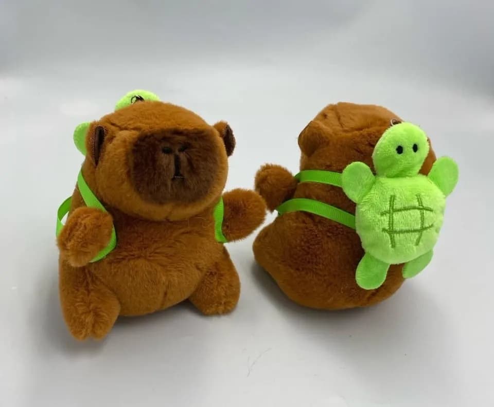 Brelok pluszowy miś z żółwiem plecakiem, brązowy, 24 szt.