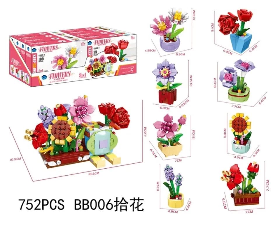 Klocki konstrukcyjne Kwiaty Flowers BB006 752 szt. Zestaw 8w1