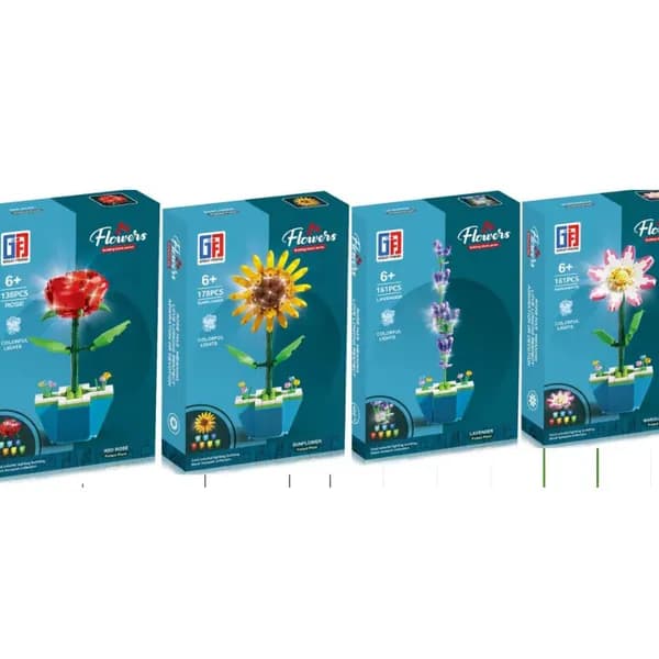 Klocki konstrukcyjne Kwiaty Flowers z podświetleniem LED, mix 12 szt