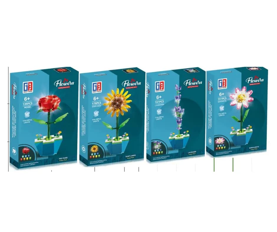 Klocki konstrukcyjne Kwiaty Flowers z podświetleniem LED, mix 12 szt