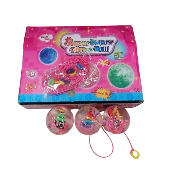 Piłeczka Kauczukowa Glitter Ball LED 65mm ze Sznurkiem 12 szt.