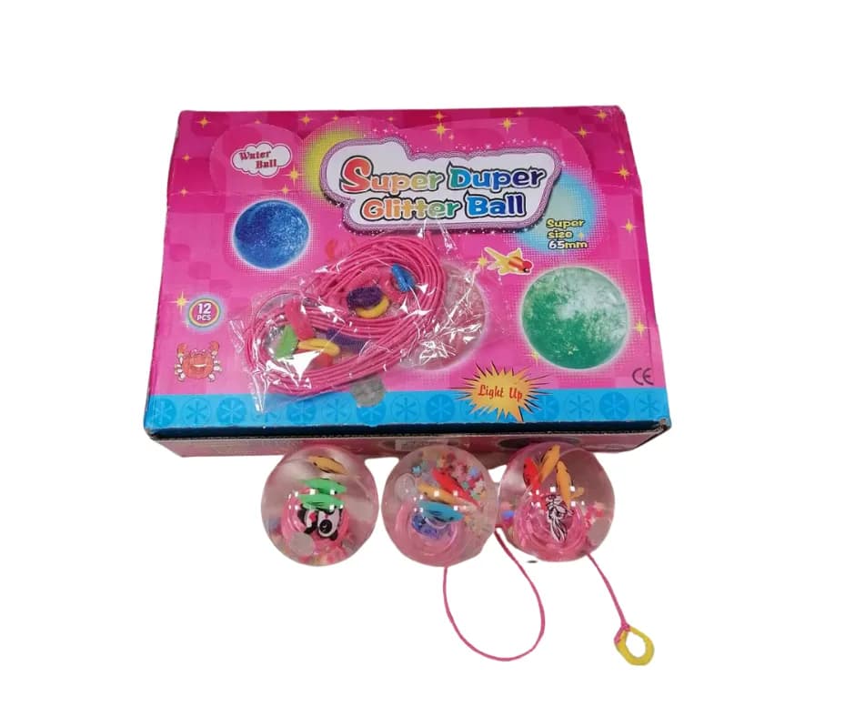 Piłeczka Kauczukowa Glitter Ball LED 65mm ze Sznurkiem 12 szt.