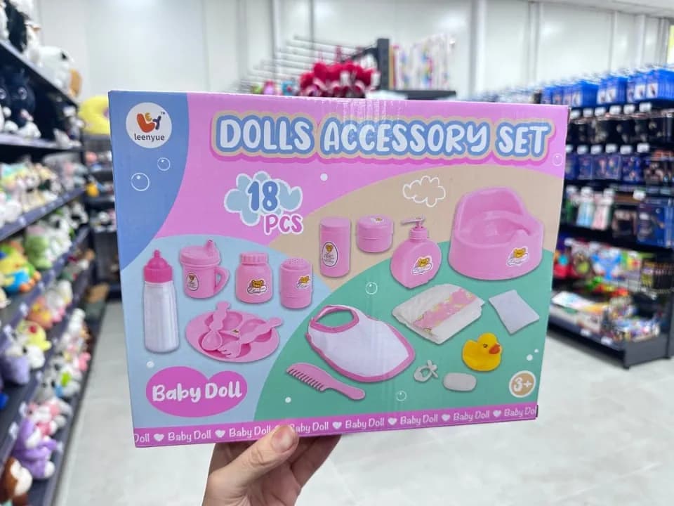 Zestaw akcesoriów dla lalek 18 elementów Baby Doll różowy z nocnikiem