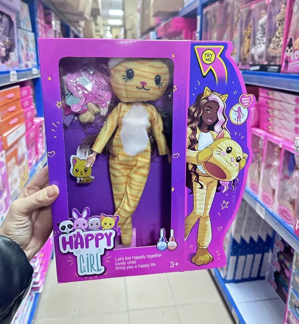 Lalka Happy Girl w stroju kotka z akcesoriami, zabawka dla dzieci 3+