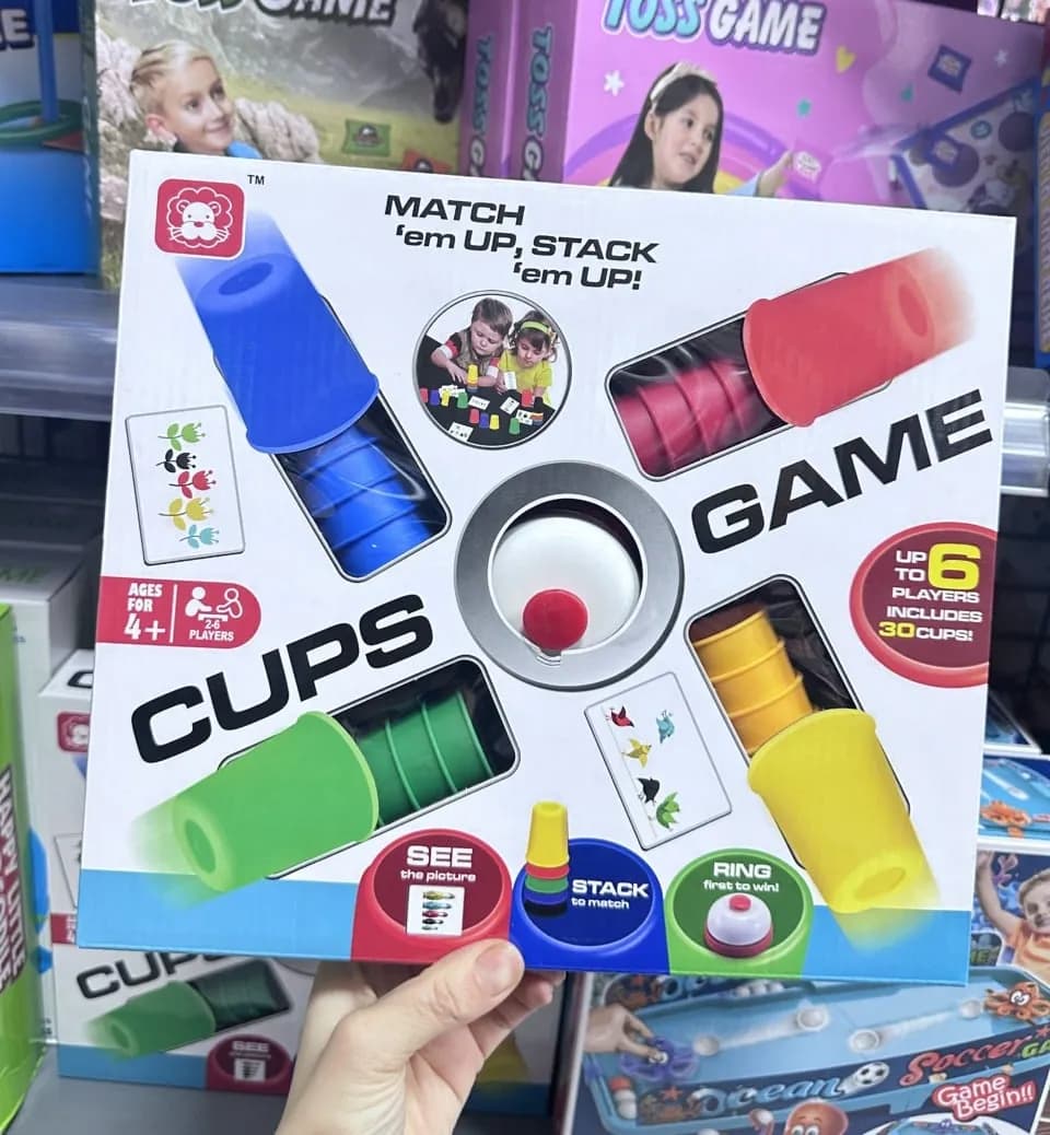 Gra zręcznościowa Cups Game dopasuj i układaj, 30 kubeczków + dzwonek