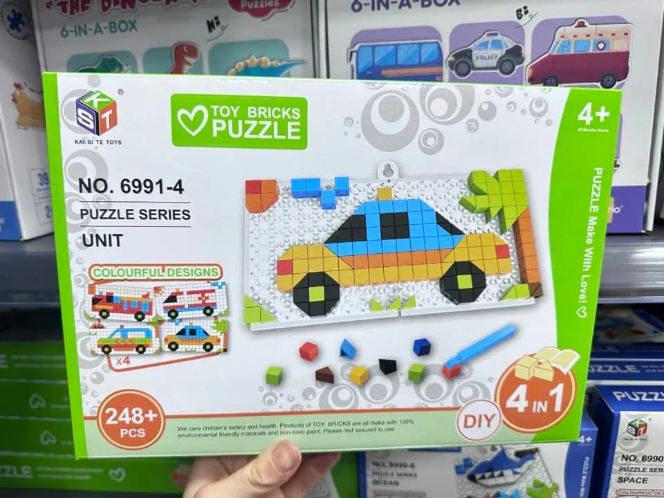 Klocki edukacyjne Toy Bricks Puzzle 248+ el. Mozaika Pojazdy 4w1