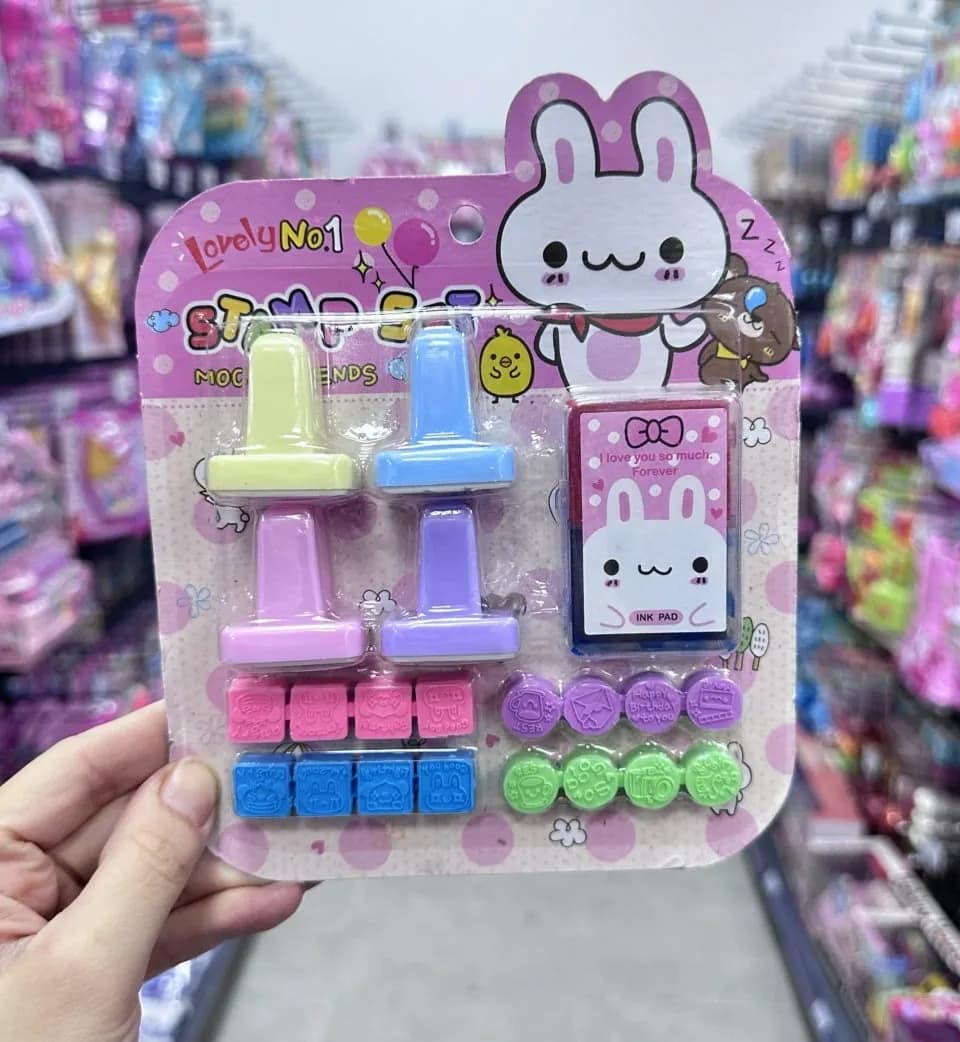 Zestaw stempli z tuszem dla dzieci Lovely No.1 Mochi Friends