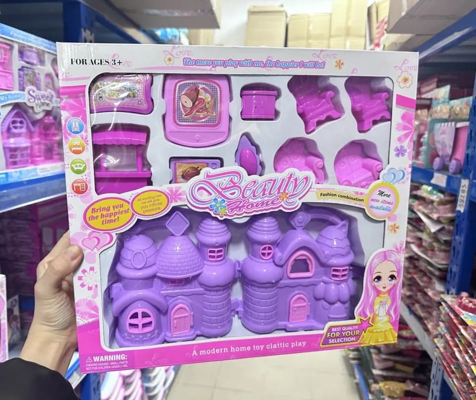 Zestaw Zabawek Beauty Home z Akcesoriami, Zamek i Mebelki, Różowy