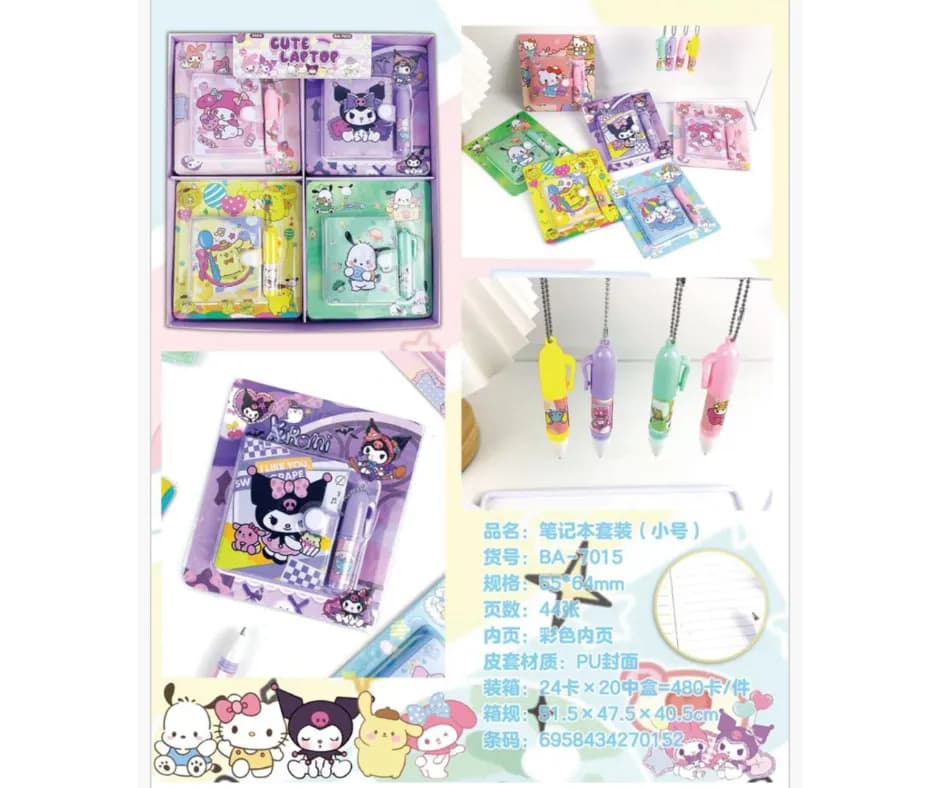Zestaw notes z długopisem Cute Laptop 55x64mm, postacie z bajek