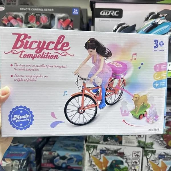 Zabawka rowerowa z lalką i psem Bicycle Competition, światło i dźwięk