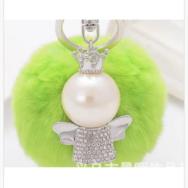 Brelok Pompon Aniołek z Perełką i Koroną - Zielony