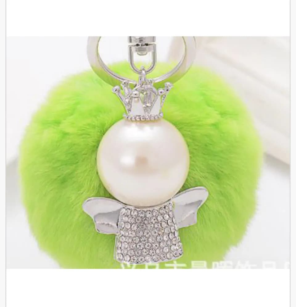 Brelok Pompon Aniołek z Perełką i Koroną - Zielony