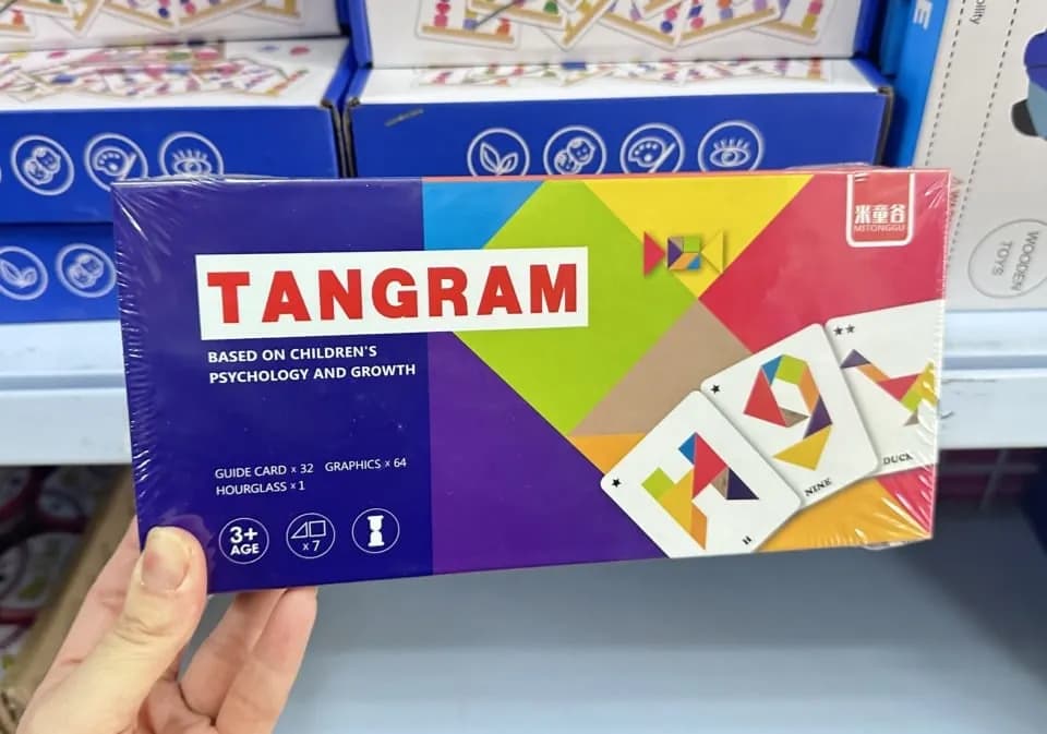 Zabawka Tangram Edukacyjna dla Dzieci 3+ lat, 32 karty i klepsydra