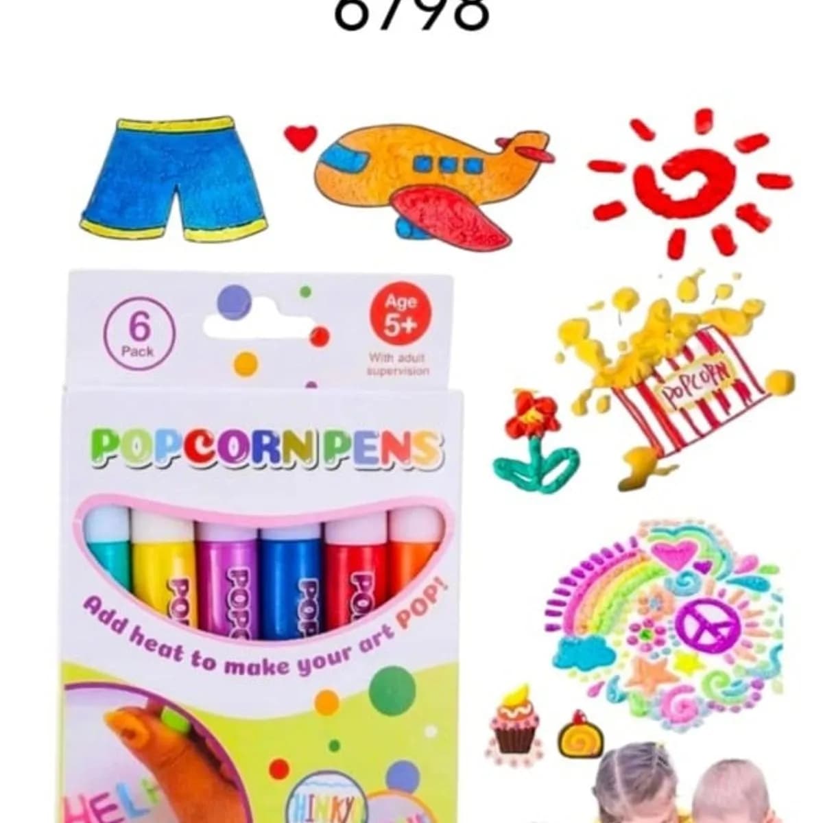 Zestaw markerów Popcorn Pens 6 sztuk - efekt 3D po podgrzaniu