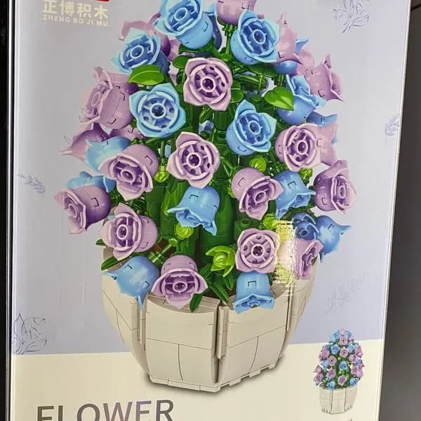 Klocki Kwiaty Flower Studio - Bukiet Róż w Doniczce, Fioletowo-Niebieski