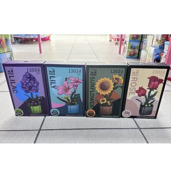 Klocki Kwiaty w Doniczkach Lilak Lilia Słonecznik Róża MJ 12+ 8szt