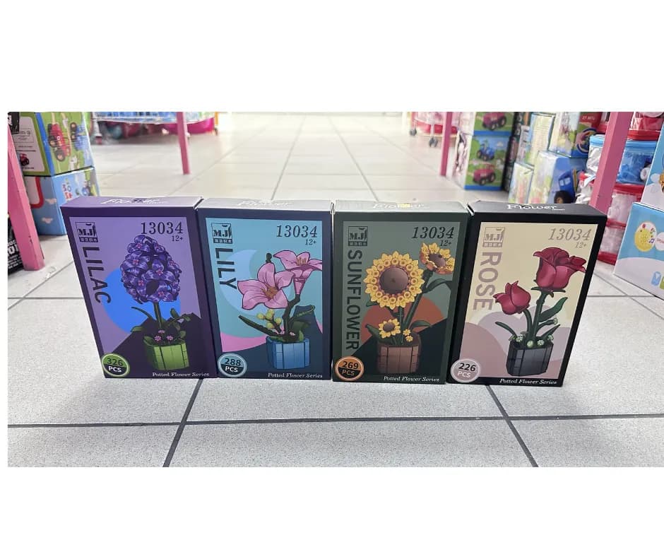 Klocki Kwiaty w Doniczkach Lilak Lilia Słonecznik Róża MJ 12+ 8szt