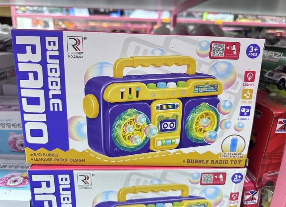 Zabawka Bubble Radio na Baterie, Światło i Dźwięk, Retro Fioletowe