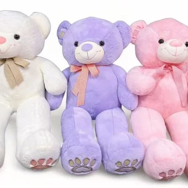 Maskotka Pluszowa Miś 80cm z Kokardą - Biały, Fioletowy, Różowy