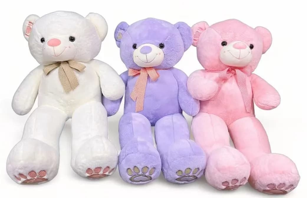 Maskotka Pluszowa Miś 80cm z Kokardą - Biały, Fioletowy, Różowy