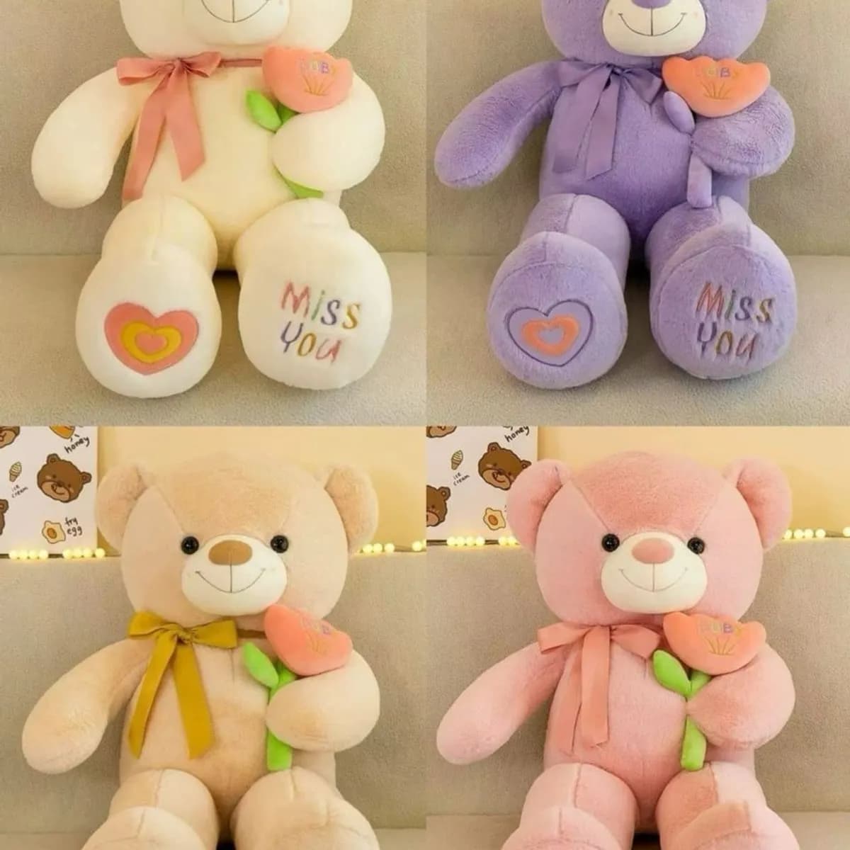 Maskotka Pluszowa Miś 80cm z Kwiatem Miss You, Mix Kolorów