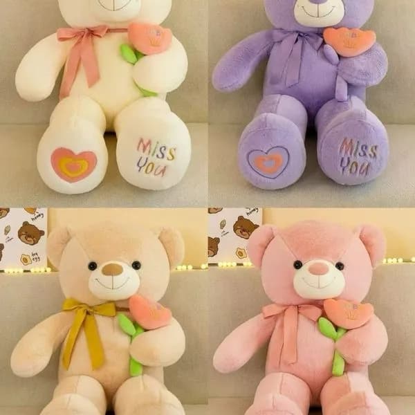 Maskotka Pluszowa Miś 80cm z Kwiatem Miss You, Mix Kolorów