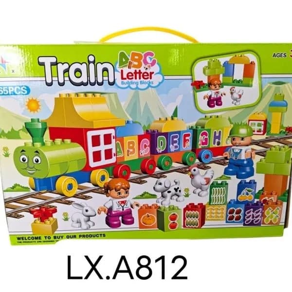 Klocki budowlane Train ABC Letter 65 elementów, pociąg edukacyjny