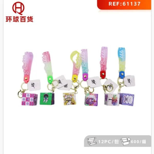 Brelok do kluczy Bubble z ozdobną kostką i zawieszką, 24 szt.