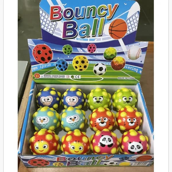 Piłka Bouncy Ball z nadrukiem zwierząt i wypustkami, mix wzorów 24szt