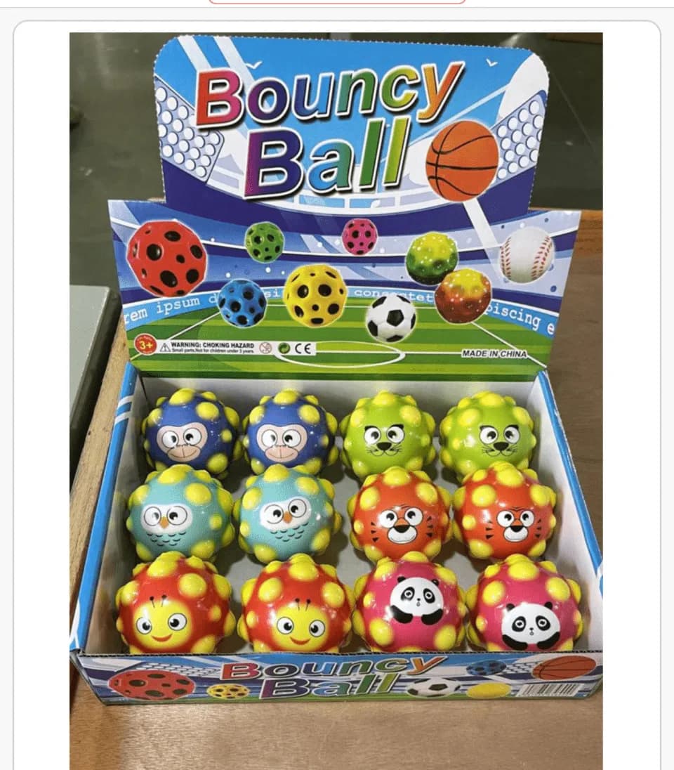 Piłka Bouncy Ball z nadrukiem zwierząt i wypustkami, mix wzorów 24szt