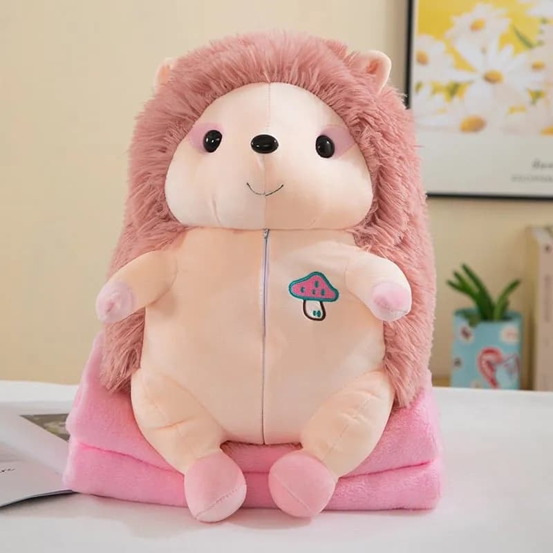 Pluszowy Jeż z Kocykiem Różowy - Maskotka 2w1 z Haftem Grzybka