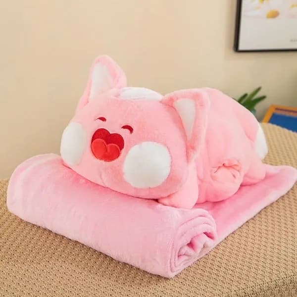 Maskotka różowa z kocykiem 2w1 pluszowe zwierzątko z sercem