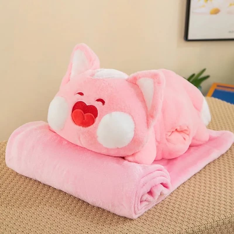 Maskotka różowa z kocykiem 2w1 pluszowe zwierzątko z sercem