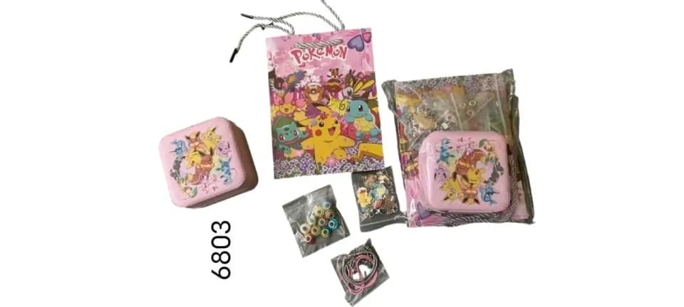 Zestaw biżuterii dla dzieci Pikachu z metalową szkatułką i torebką