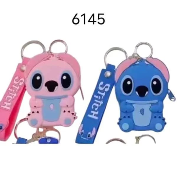 Brelok portmonetka Stitch różowy i niebieski silikonowy z paskiem