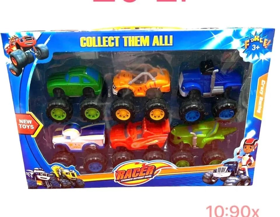 Zestaw 6 aut typu monster truck Racer - kolorowe terenówki 3+