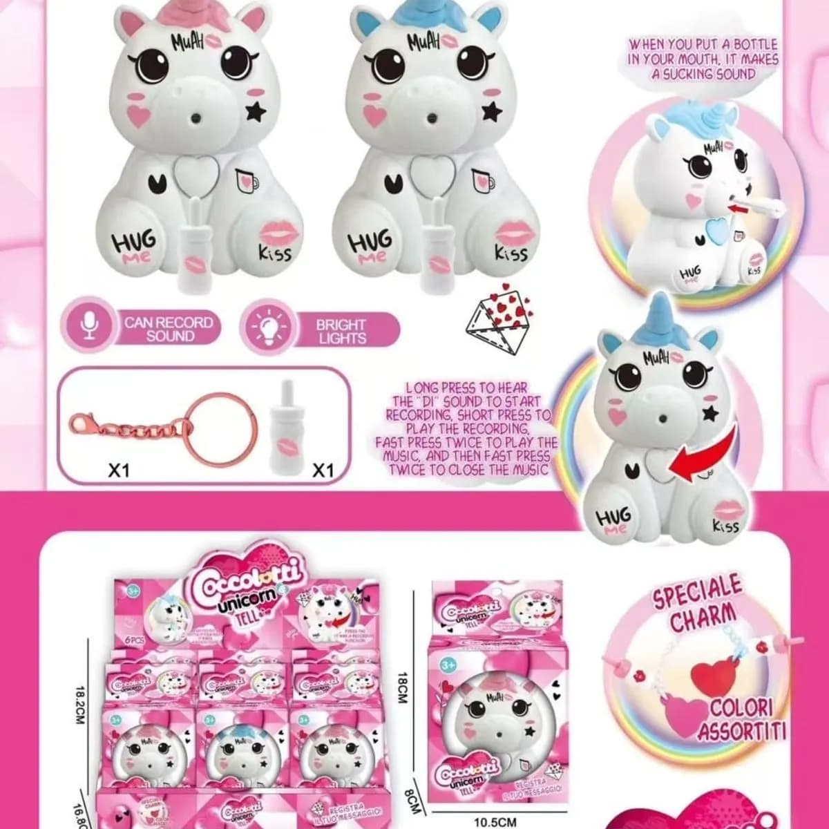 Interaktywny jednorożec Coccolotti Tell z nagrywaniem dźwięku, 12 szt