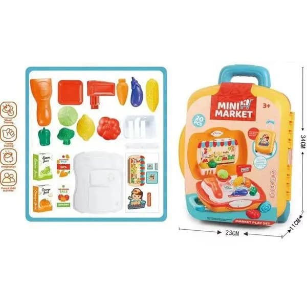 Zestaw Zabawka Mini Market Walizka 20 elementów na kółkach 34cm