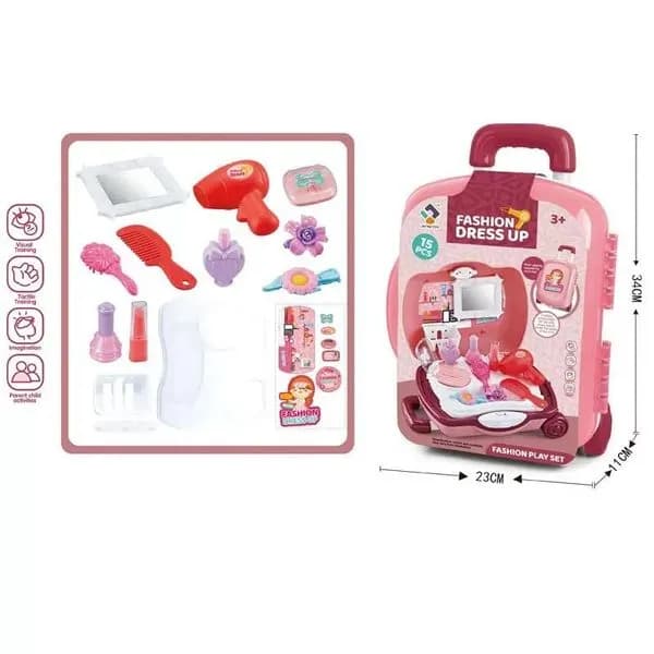 Zestaw do makijażu i stylizacji dla dzieci w walizce na kółkach 15el.