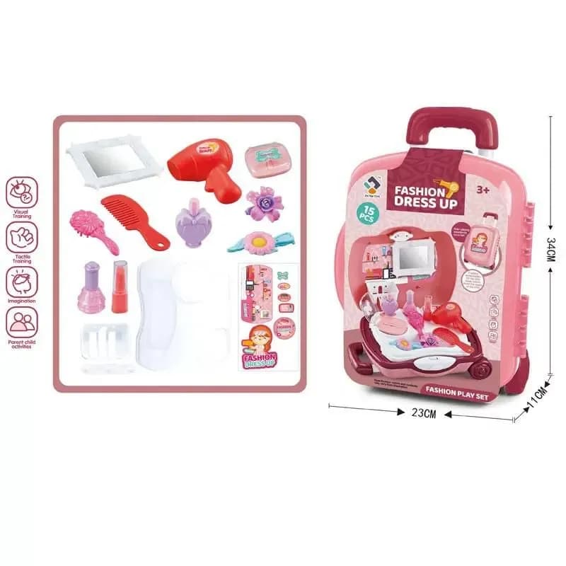 Zestaw do makijażu i stylizacji dla dzieci w walizce na kółkach 15el.
