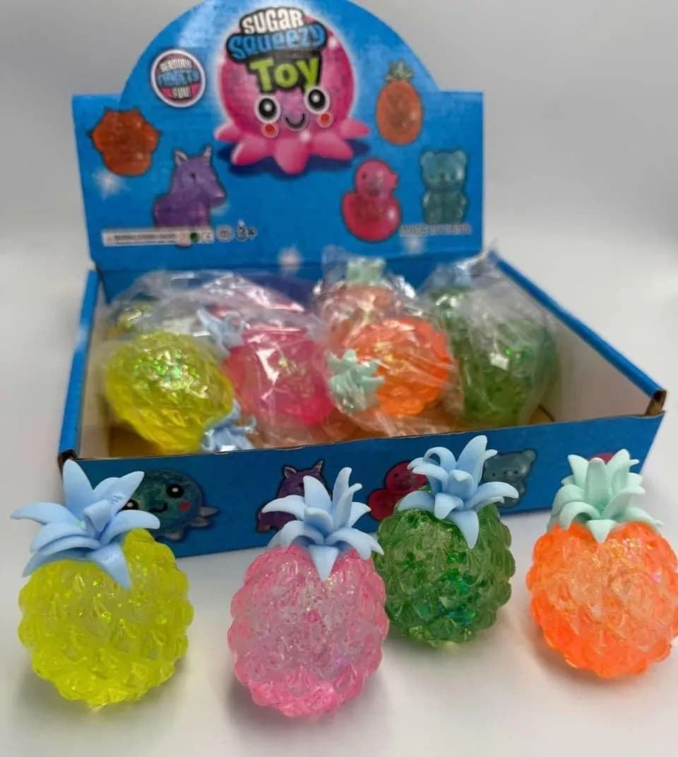 Gniotek ananas Sugar Squeezy Toy z brokatem, mix kolorów 12 szt.