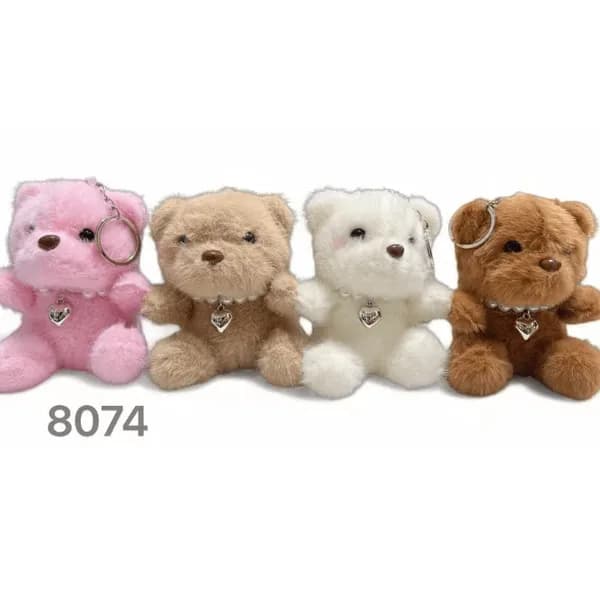 Brelok pluszowy miś z sercem i perłami - mix 4 kolorów