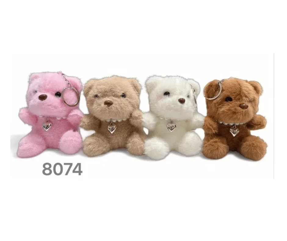 Brelok pluszowy miś z sercem i perłami - mix 4 kolorów